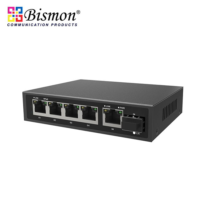 4-RJ45 10/100/1000 PoE with 1-RJ45, 1-SFP Uplink Unamanaged (65W)	
